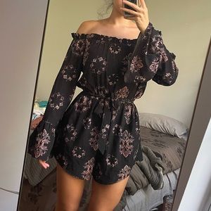 Sabo Skirt Navy and Purple Off Shoulder Romper (L)